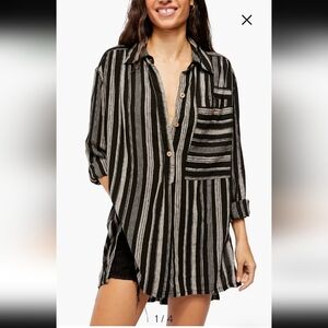 Free People We The Free Summer Breeze Linen Button Overiszed Tunic Small Boho